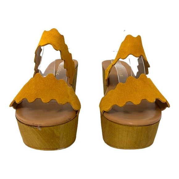 Matisse Charlie Scalloped Yellow Suede Chunky Platform Wedge Sandals, Size 10 - Picture 5 of 14